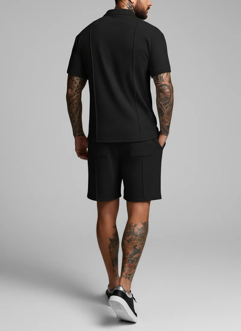 Ensemble polo texturé poches shorts