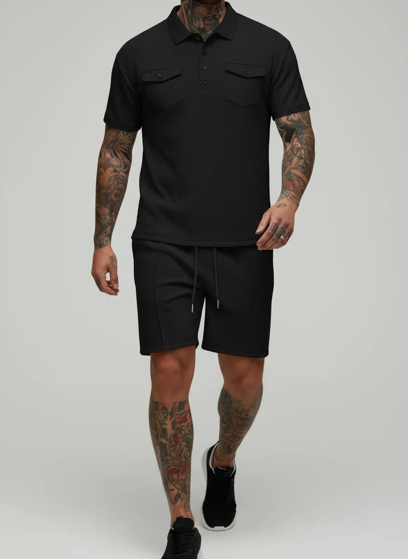 Ensemble polo texturé poches shorts