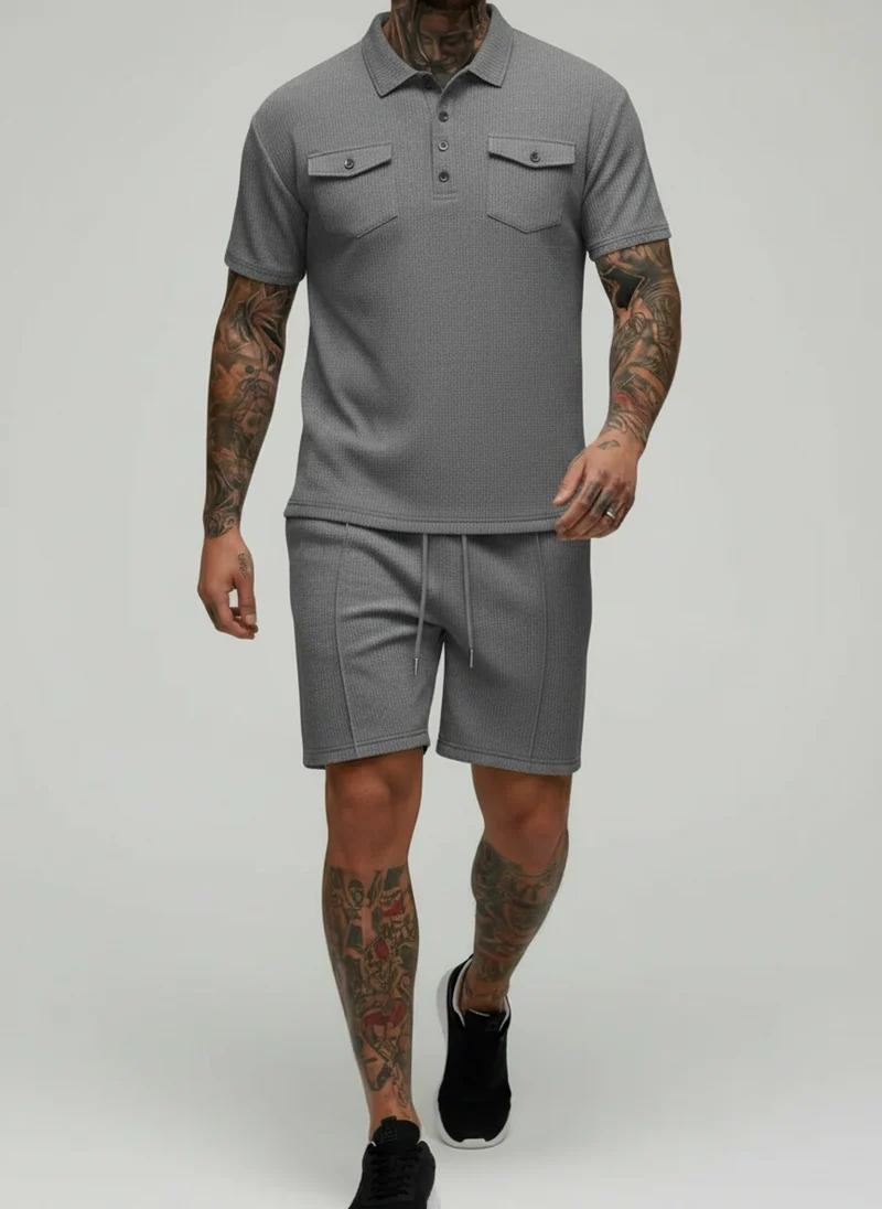 Ensemble polo texturé poches shorts