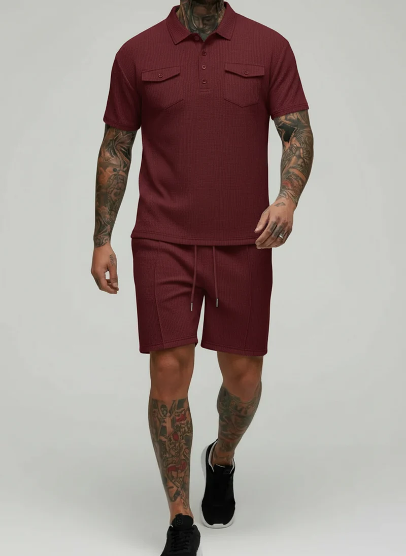 Ensemble polo texturé poches shorts
