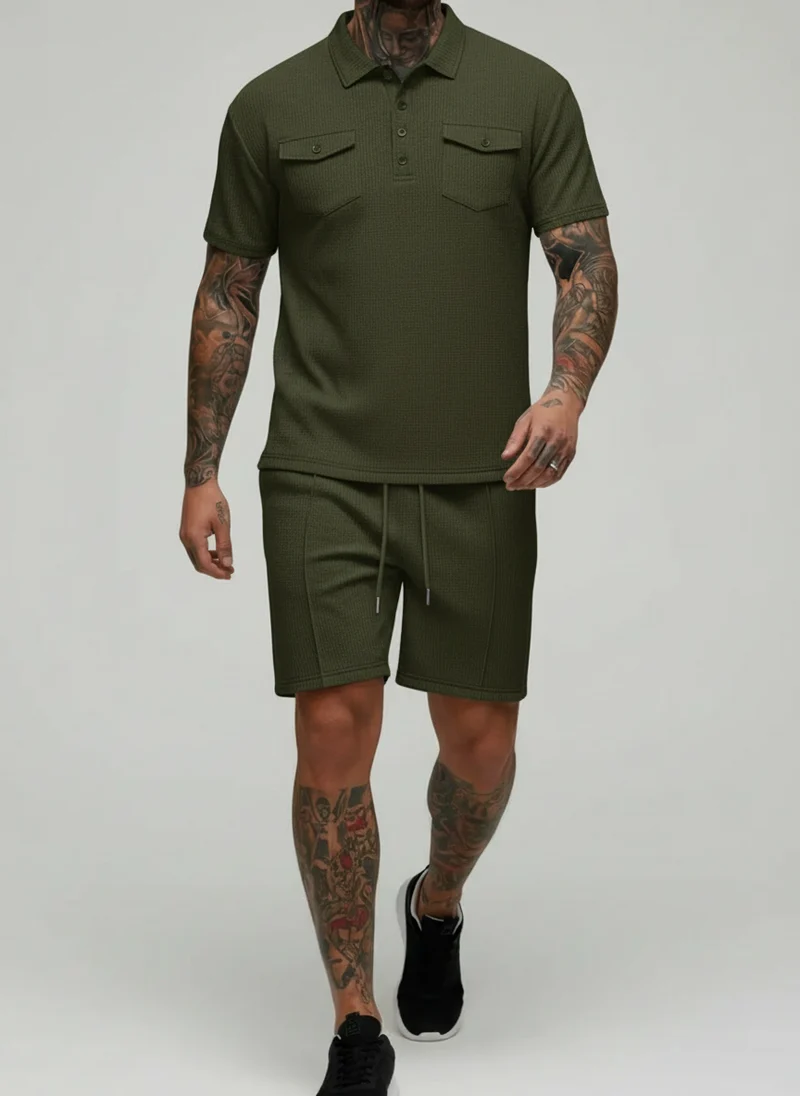 Ensemble polo texturé poches shorts