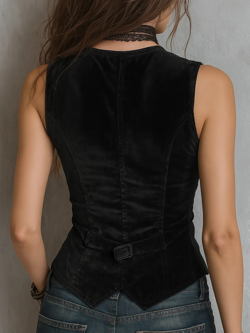 Vintage Gilet en Velours à Col V