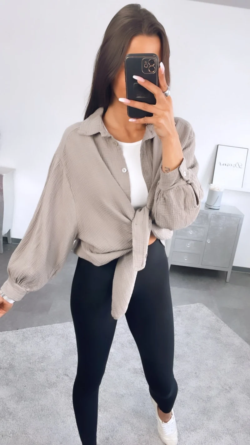 Chemise Oversize en Mousseline Couleur Boue