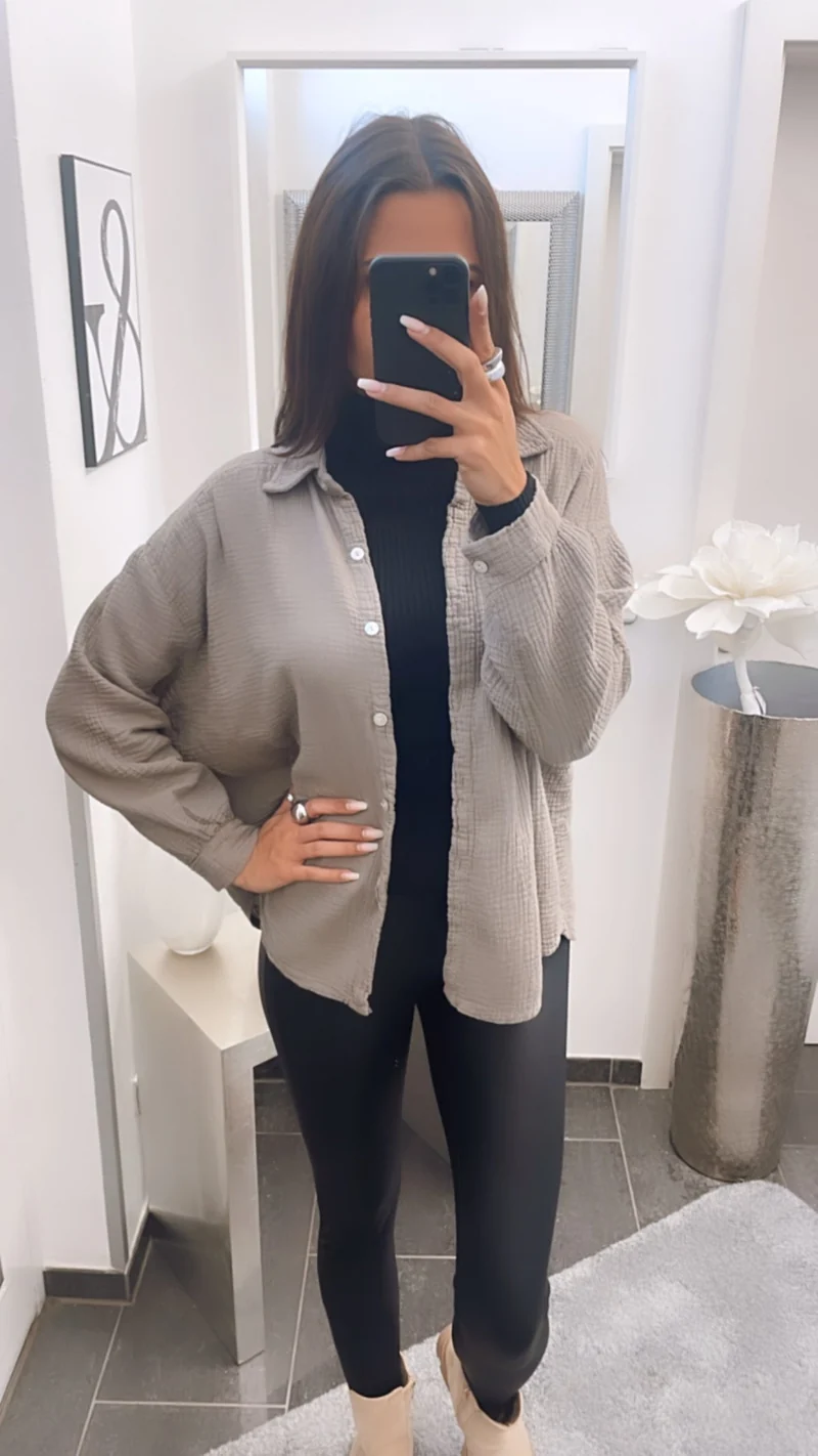 Chemise Oversize en Mousseline Couleur Boue