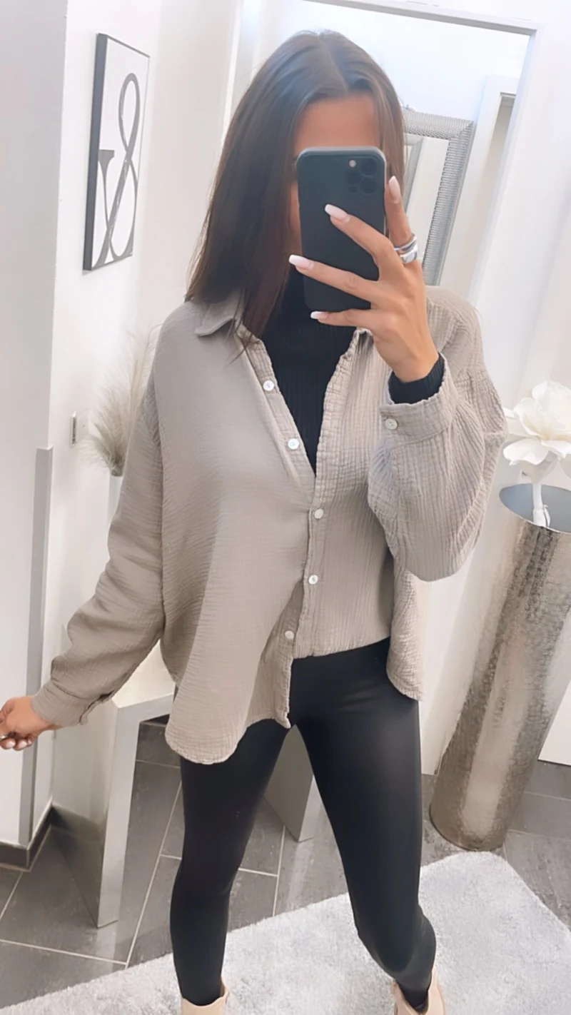 Chemise Oversize en Mousseline Couleur Boue
