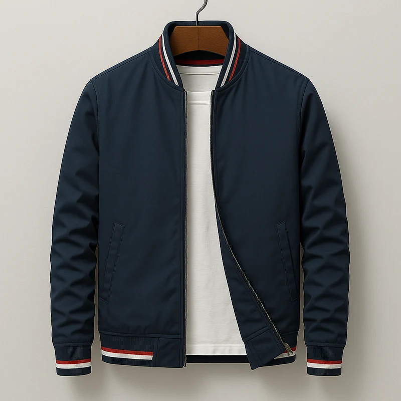 Veste Bomber Zippée pour Homme avec Col Ribané et Poches Frontales