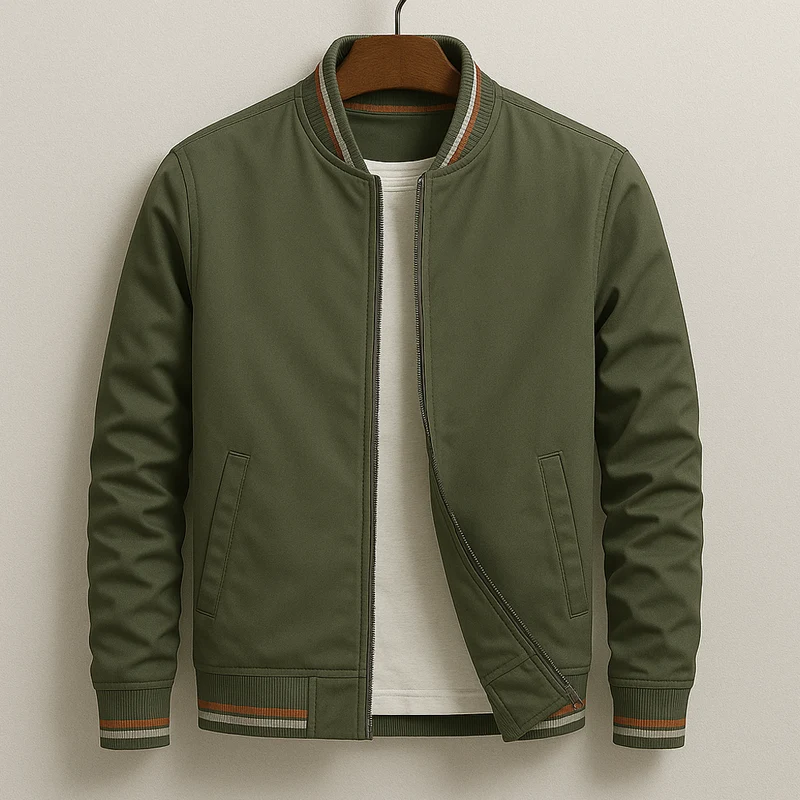 Veste Bomber Zippée pour Homme avec Col Ribané et Poches Frontales