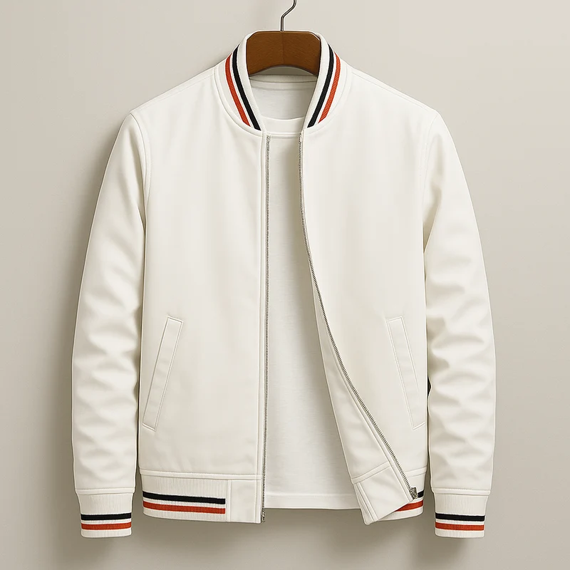 Veste Bomber Zippée pour Homme avec Col Ribané et Poches Frontales