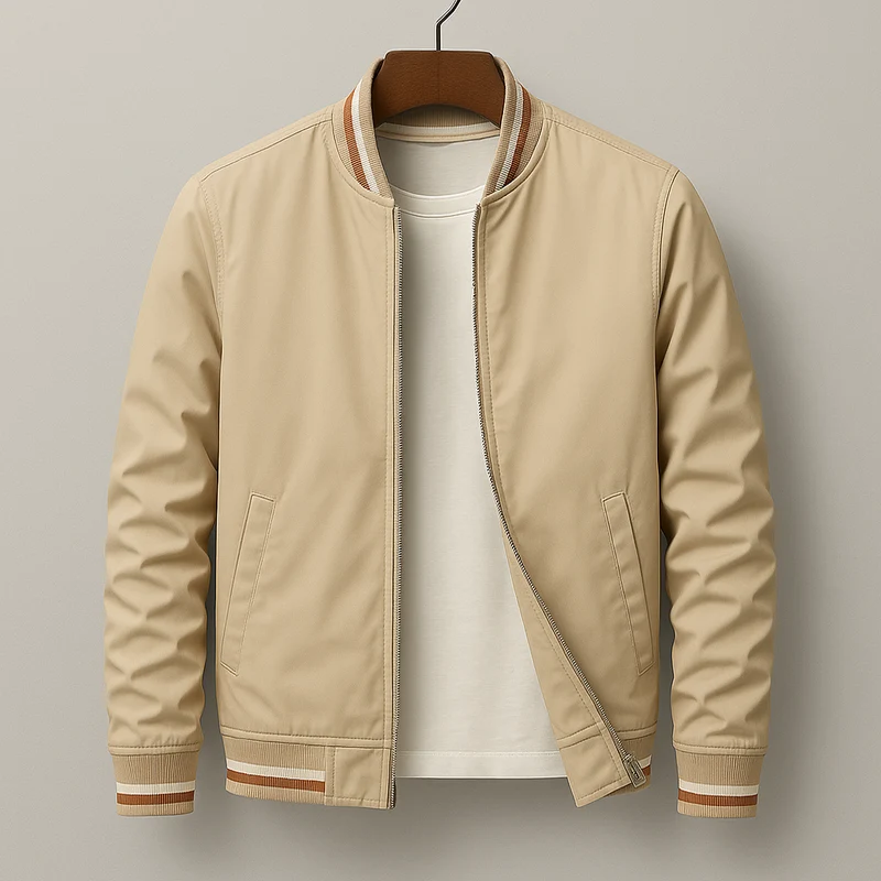 Veste Bomber Zippée pour Homme avec Col Ribané et Poches Frontales