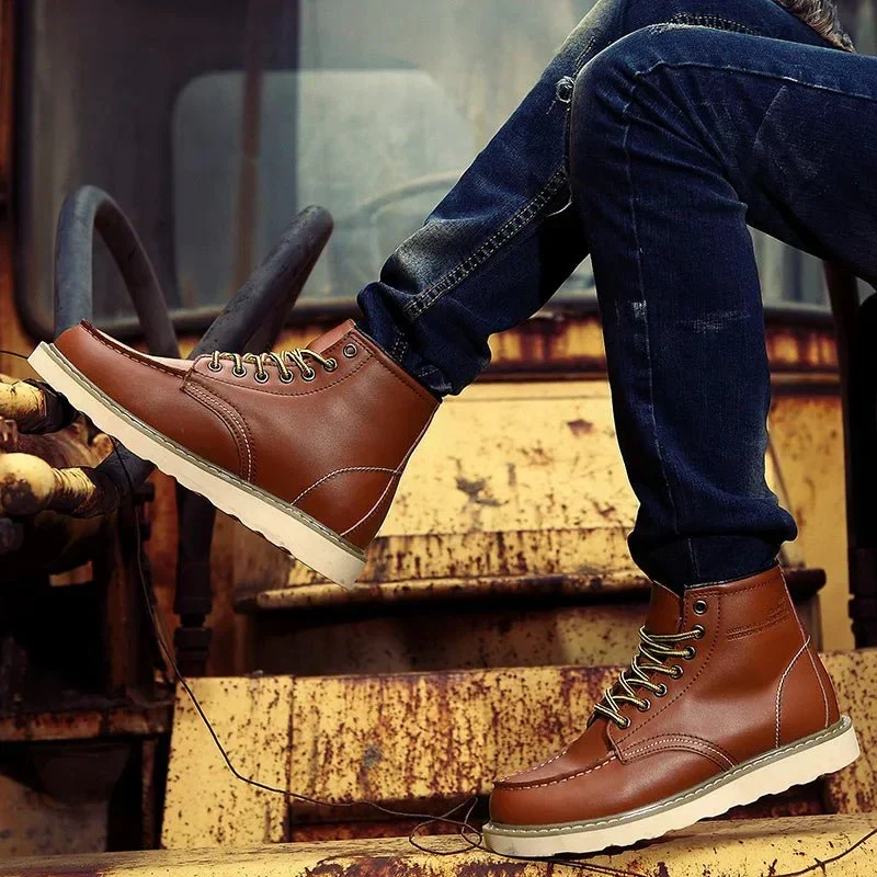 Bottines à Lacets pour Homme avec Coutures Contrastées et Semelle Robuste