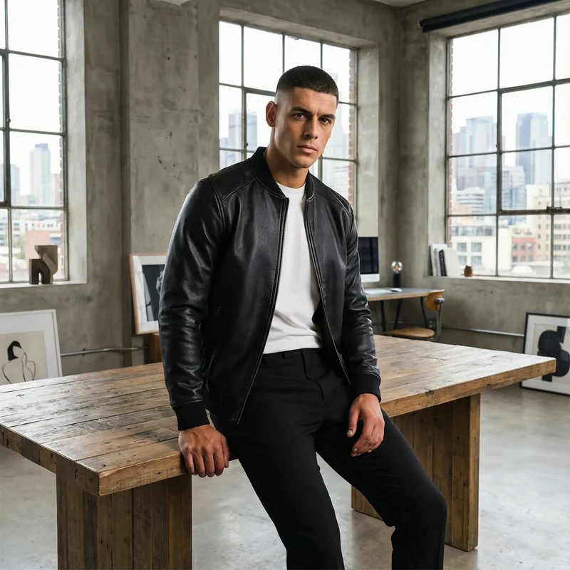 Veste en Cuir Homme Style Coréen au Design Épuré
