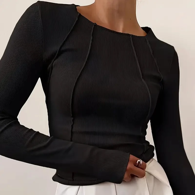 Blouse courte côtelée à manches longues