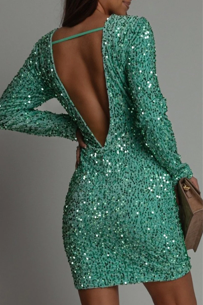 Robe Mini Brillante à Dos Nu pour Femmes