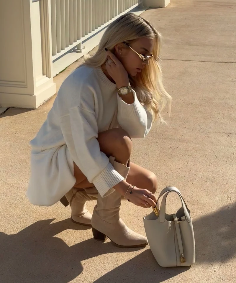 Bottes de cowboy beiges hautes au style western