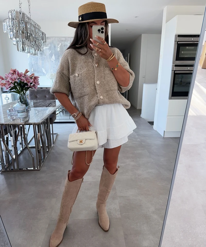 Bottes de cowboy beiges hautes au style western