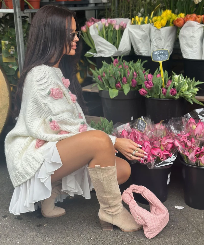 Bottes de cowboy beiges hautes au style western