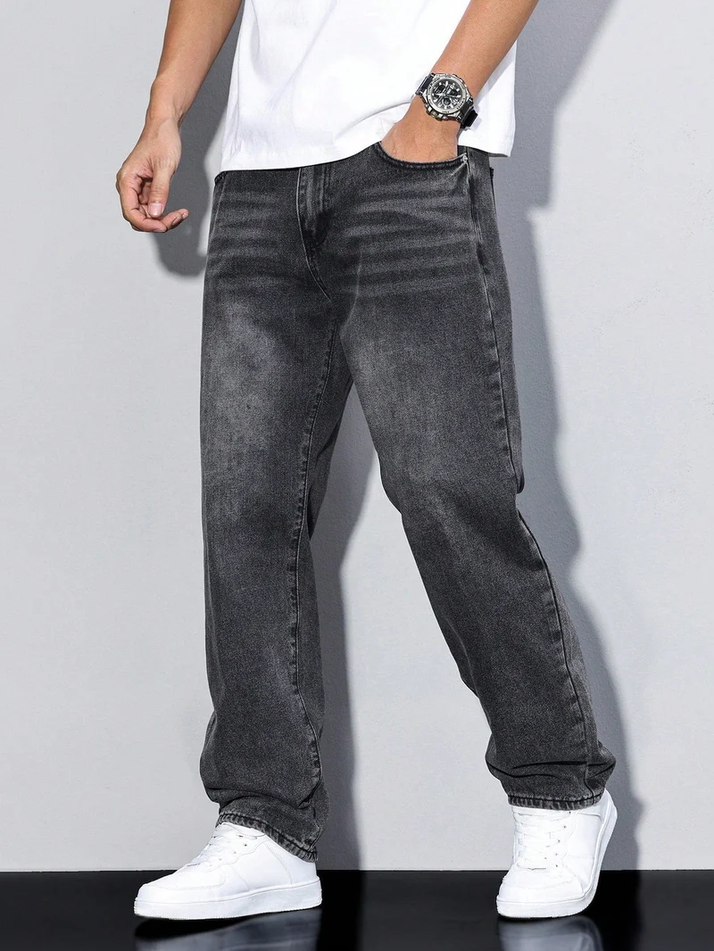 Jean uni décontracté pour homme