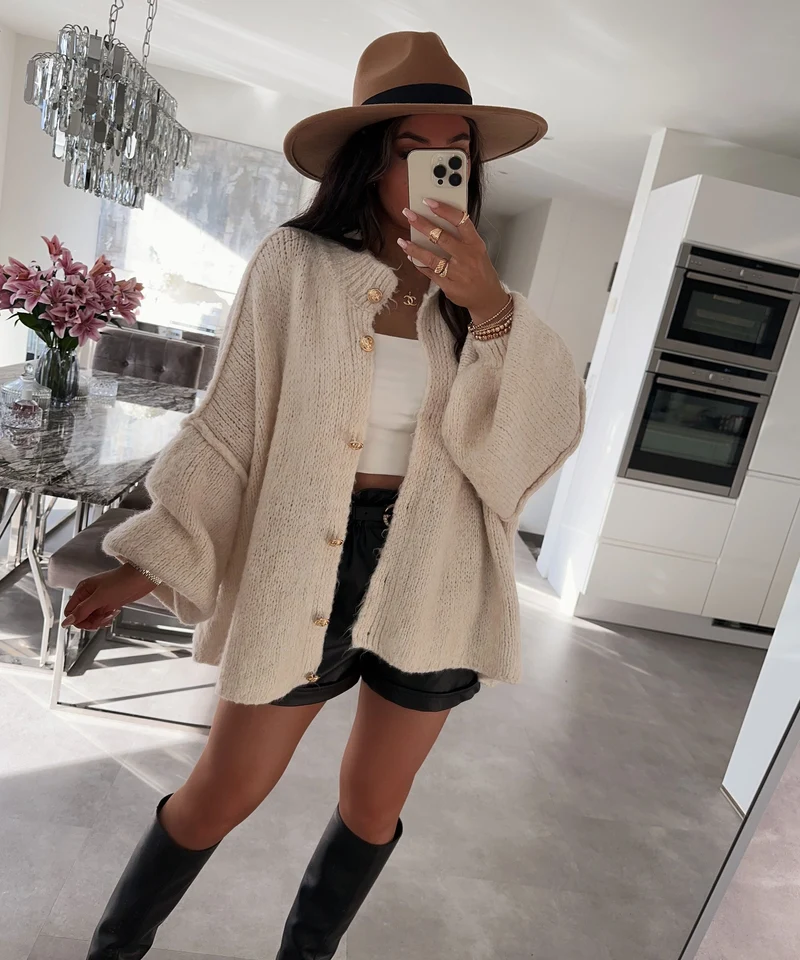 Veste oversize beige à allure moderne