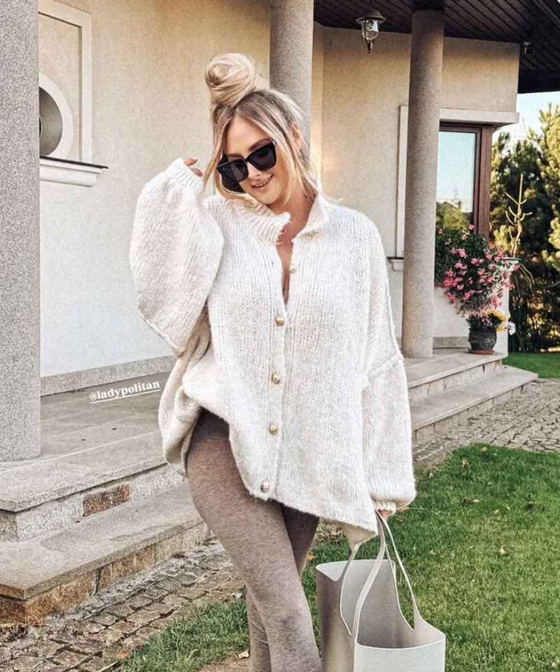 Veste oversize beige à allure moderne