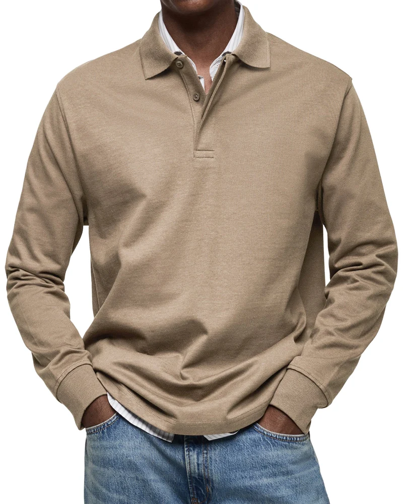 Luxury Long-Sleeve Polo Shirt – Élégance