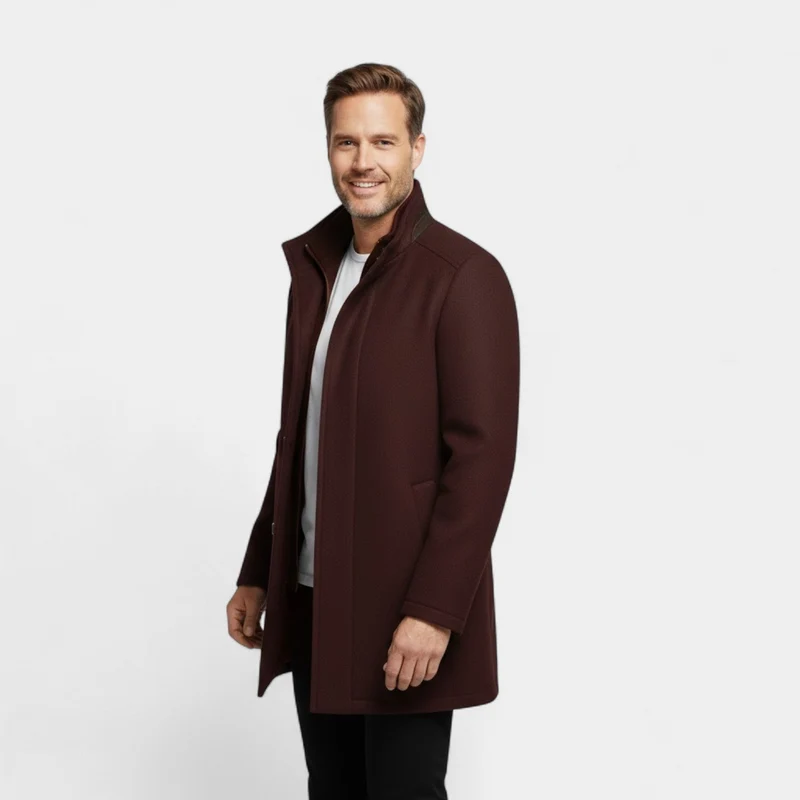 Manteau Mi-Long Homme en Laine avec Col Double Structuré