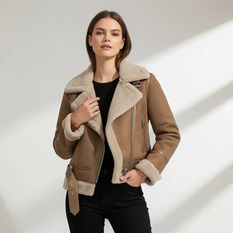 Veste Femme en Daim et Laine d’Agneau – Chaleur et Élégance Hivernale