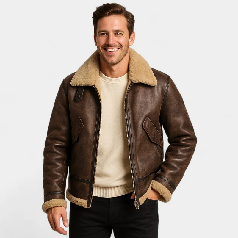 Veste Homme en Laine d’Agneau avec Doublure Polaire – Confort Élégant Quotidien