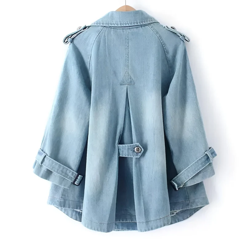 Faye - Manteau Cape en Denim Élégant