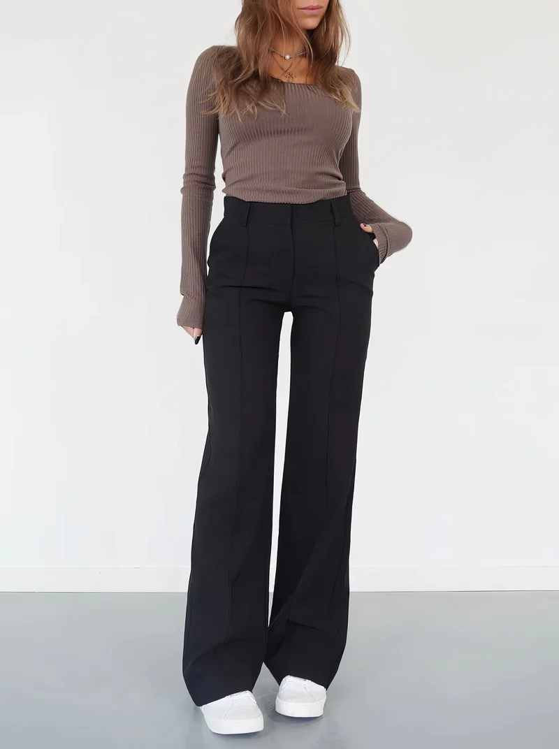 Pantalon Femme Taille Haute à Jambe Droite Élégante