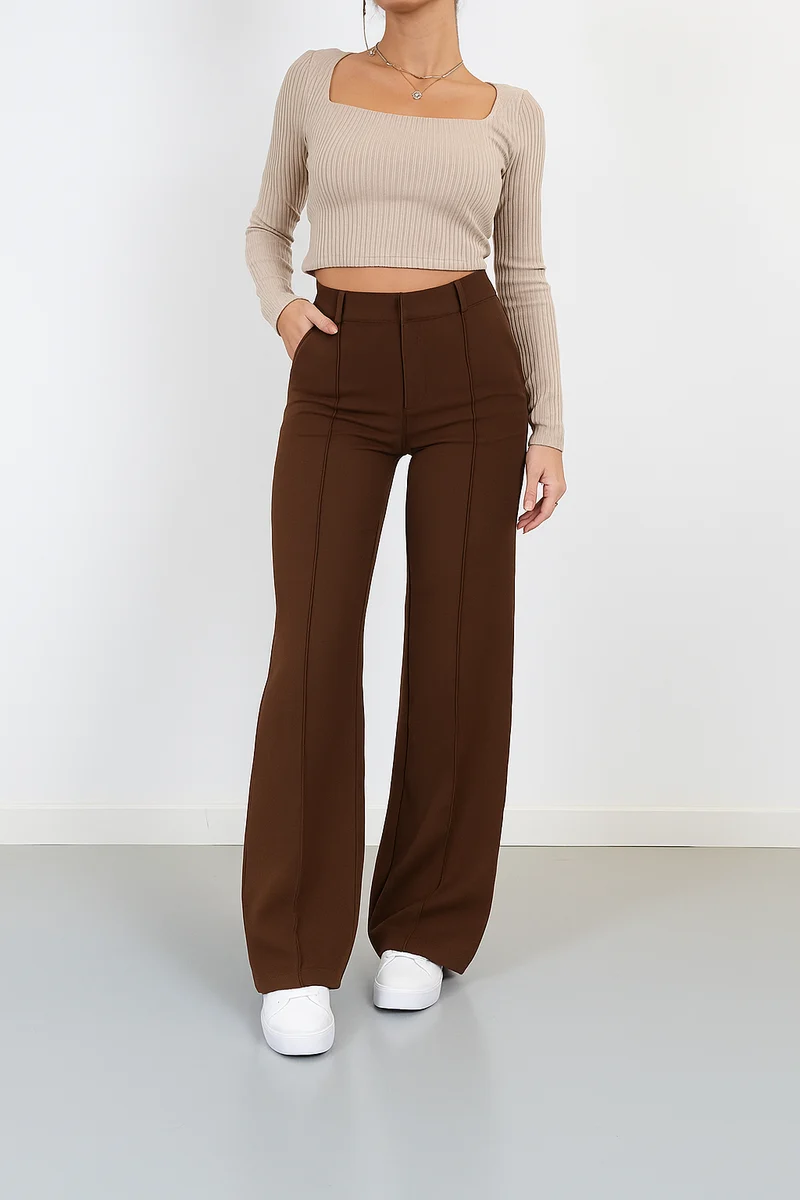 Pantalon Femme Taille Haute à Jambe Droite Élégante