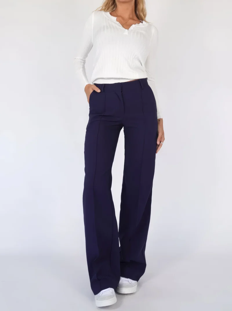 Pantalon Femme Taille Haute à Jambe Droite Élégante