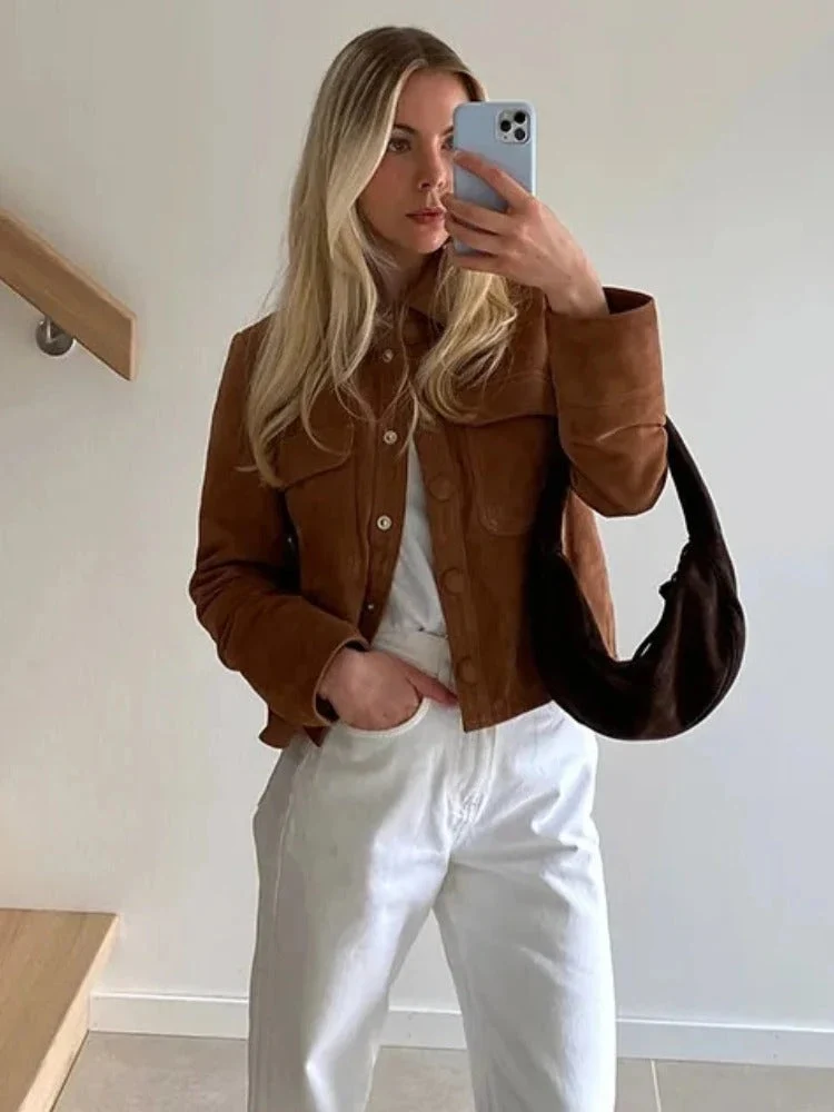Veste femme en suédine de luxe au design raffiné
