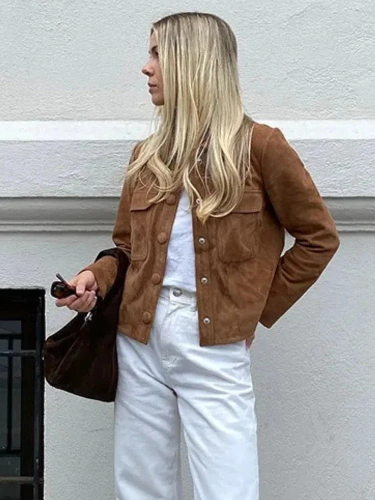 Veste femme en suédine de luxe au design raffiné