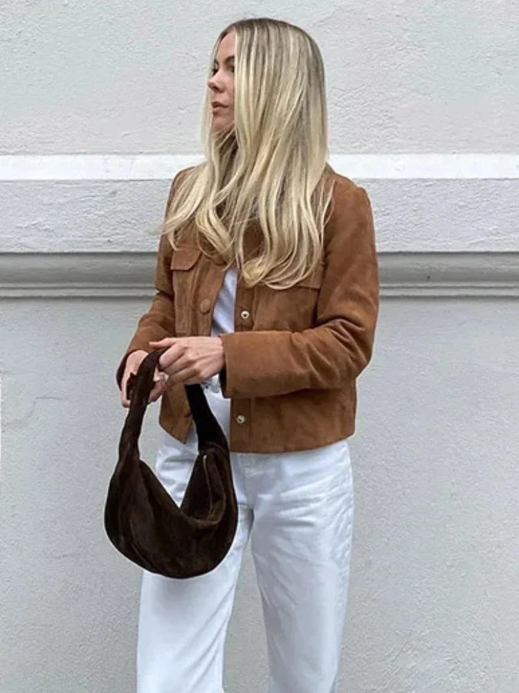 Veste femme en suédine de luxe au design raffiné