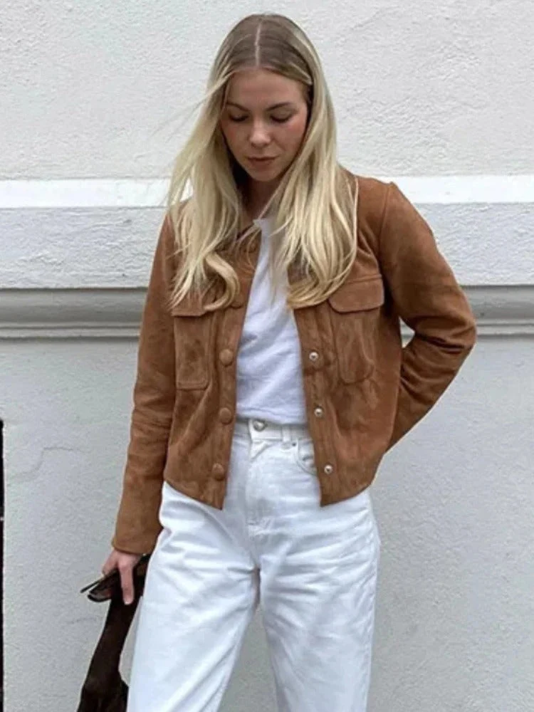 Veste femme en suédine de luxe au design raffiné