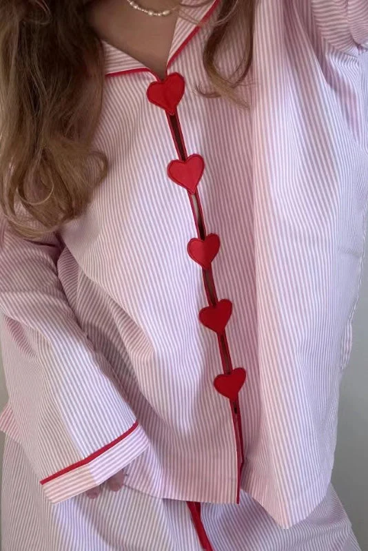 Ensemble de Pyjama Femme Deux Pièces Confortable à Motif Cœurs et Boutons
