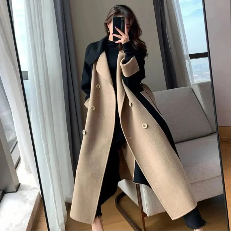 Manteau long femme bicolore élégant et sophistiqué