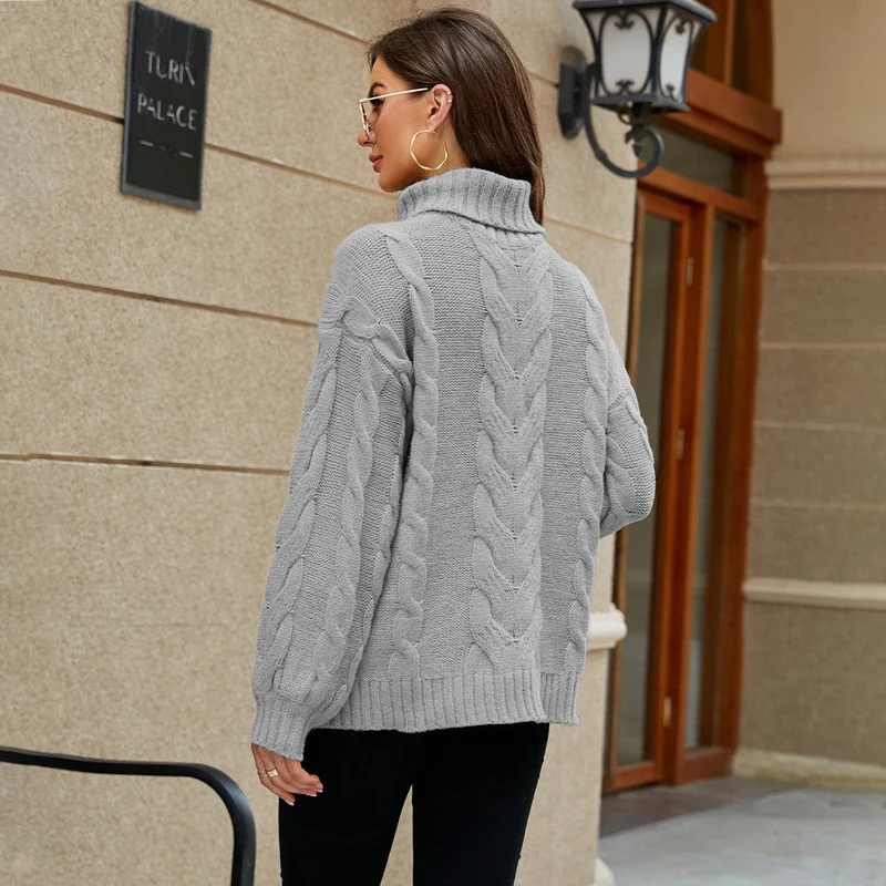 Pull femme à col roulé en tricot torsadé élégant