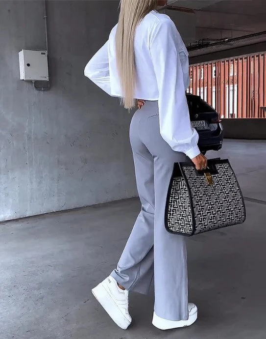 Pantalon Femme Taille Haute Coupe Ample