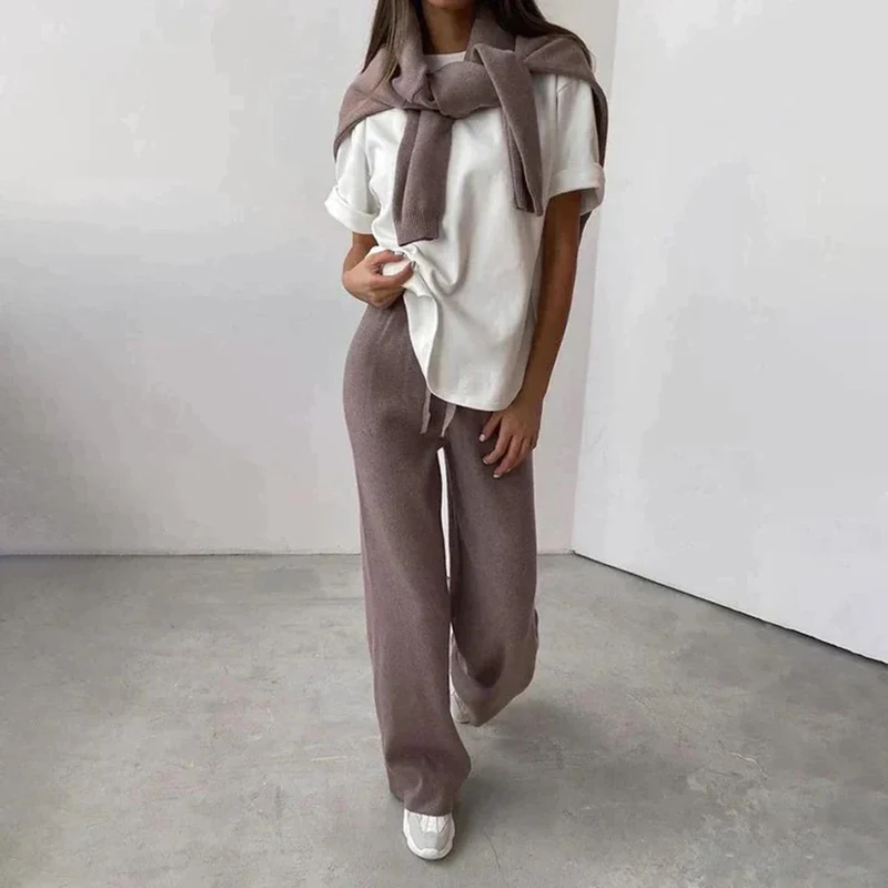 Ensemble Femme Pull Col Roulé & Pantalon en Tricot – Confort Élégant