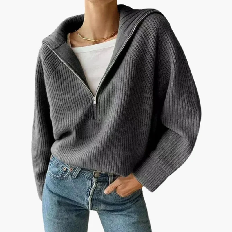 Pull Femme Demi-Zip en Maille Côtelée