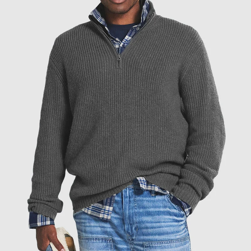 Pull en laine gris pour homme avec col zippé et style élégant
