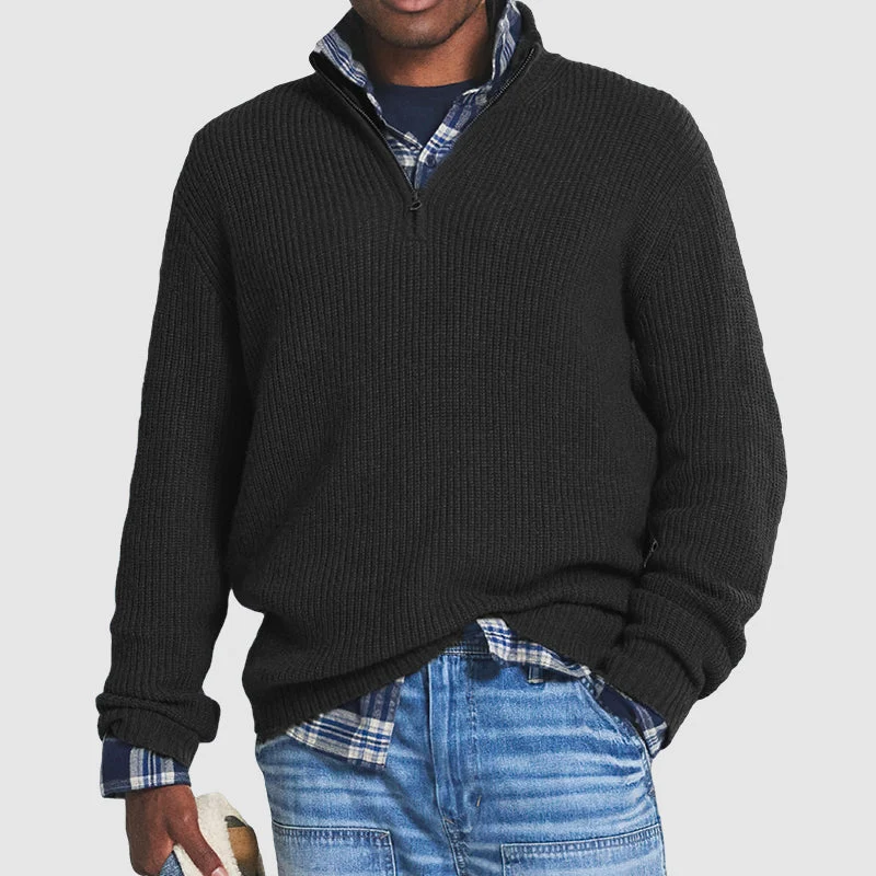 Pull en laine gris pour homme avec col zippé et style élégant