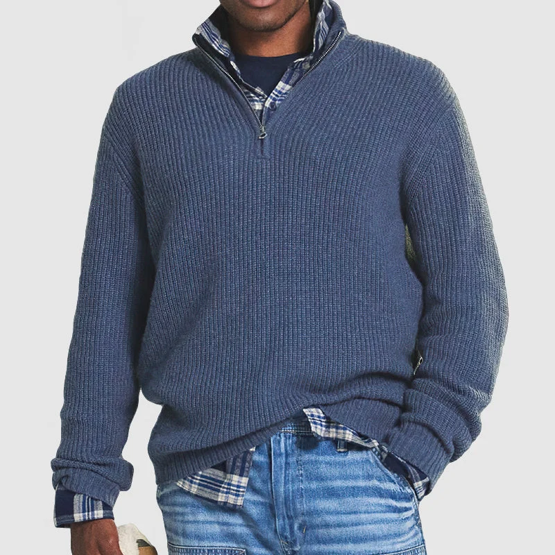 Pull en laine gris pour homme avec col zippé et style élégant