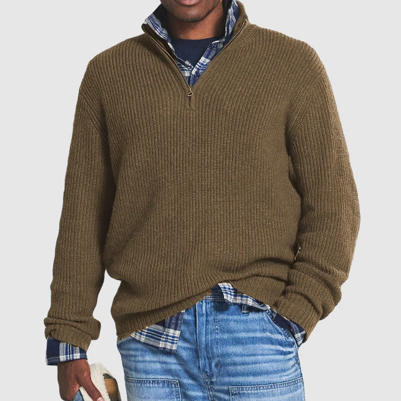 Pull en laine gris pour homme avec col zippé et style élégant