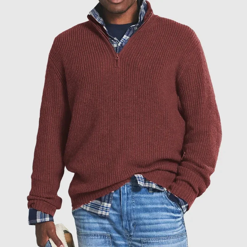 Pull en laine gris pour homme avec col zippé et style élégant