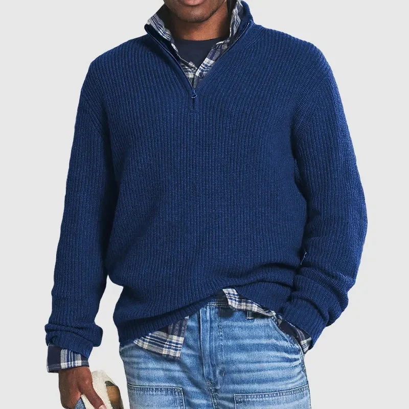 Pull en laine gris pour homme avec col zippé et style élégant