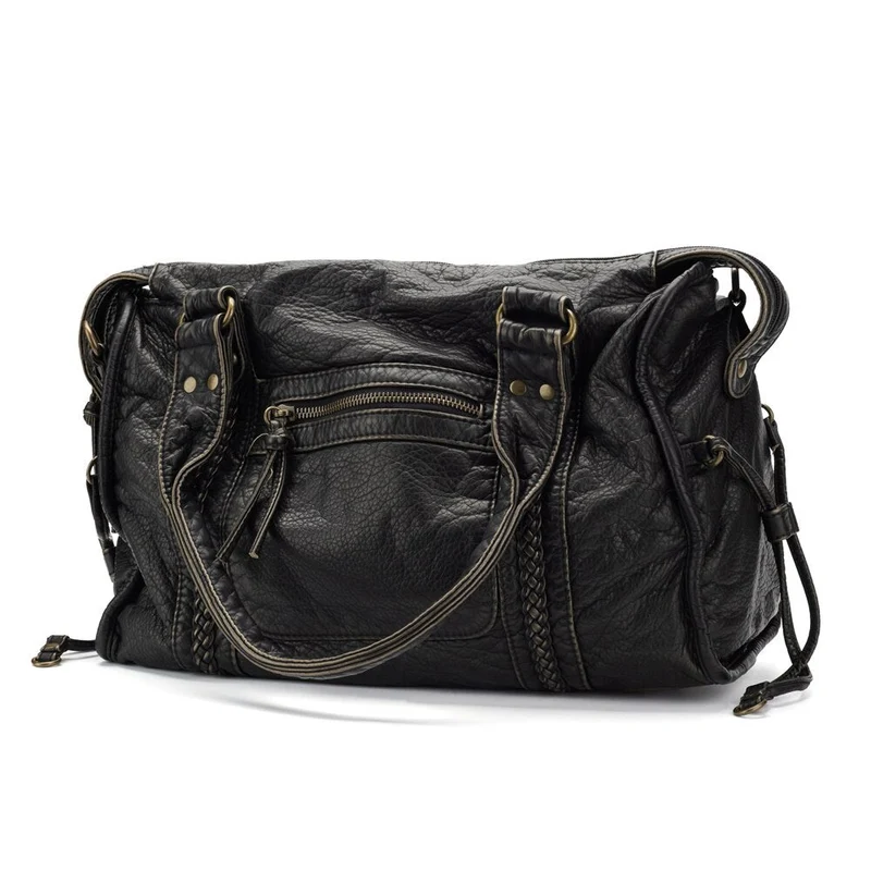 Sac à Main Femme en Cuir Noir avec Poches Zippées – Élégance Fonctionnelle