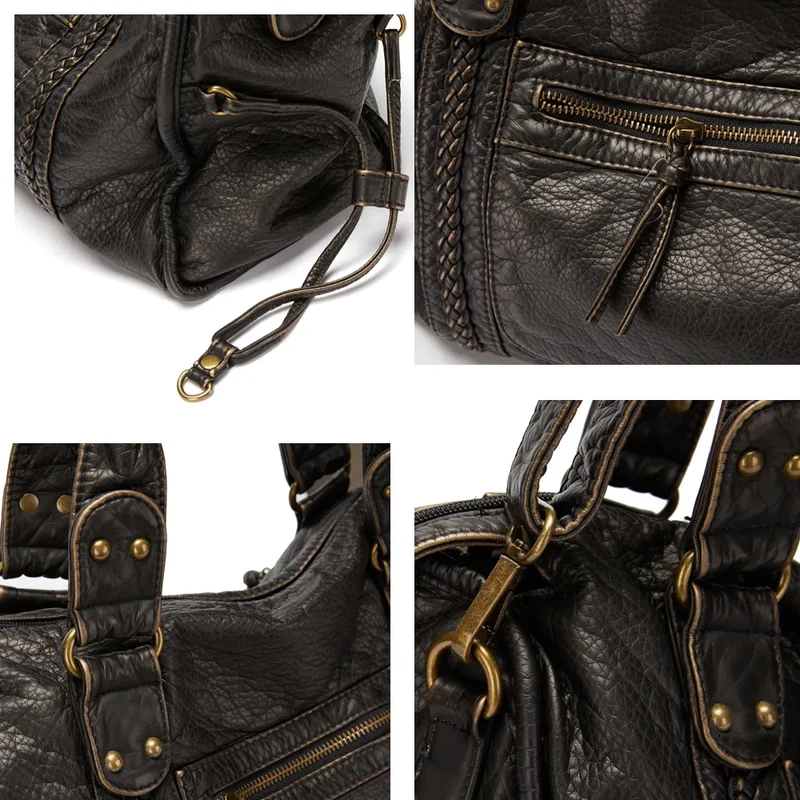 Sac à Main Femme en Cuir Noir avec Poches Zippées – Élégance Fonctionnelle