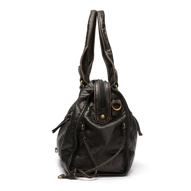 Sac à Main Femme en Cuir Noir avec Poches Zippées – Élégance Fonctionnelle